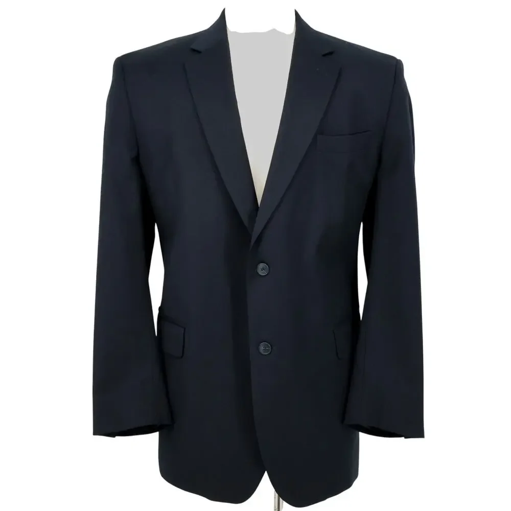 Jos A Bank Sport Coat Mens 46L Navy Blue Wool Jacket Lined Blazer Travelers Coll